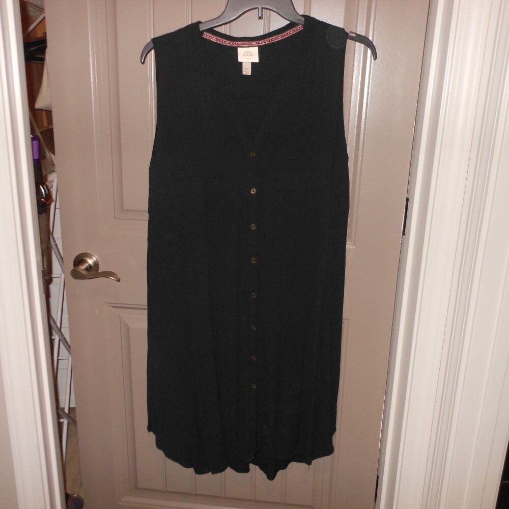 Womens XXL Knox Rose Black Guazy, Smocked Bodice Dress/Swim Cover Up Button Fron